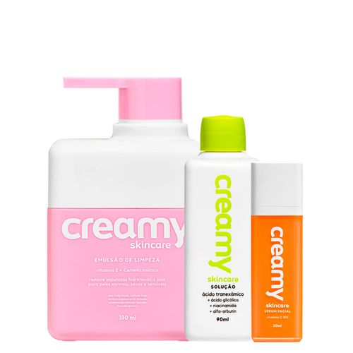 Kit Facial Creamy - Ácido Tranexamico 90ml + Emulsão de Limpeza 180ml + Sérum Facial Vitamina C 30ml Kit