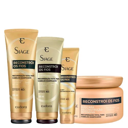 Kit Eudora Siàge Reconstrói os Fios 4D - Shampoo 250ml + Condicionador 200ml + Máscara de Reconstrução 250g + Cc Cream 100ml Kit Kit Eudora Siàge Reconstrói os Fios 4D - Shampoo 250ml + Condicionador 200ml + Máscara de Reconstrução 250g + Cc Cream 100ml Kit