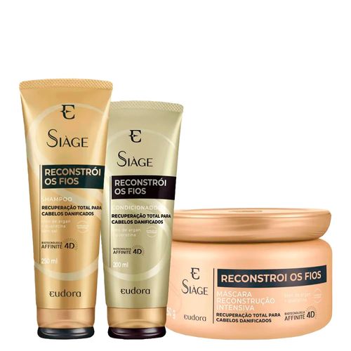 Kit Eudora Siàge Reconstrói os Fios 4D - Shampoo 250ml + Condicionador 200ml + Máscara de Reconstrução 250g Kit Kit Eudora Siàge Reconstrói os Fios 4D - Shampoo 250ml + Condicionador 200ml + Máscara de Reconstrução 250g Kit
