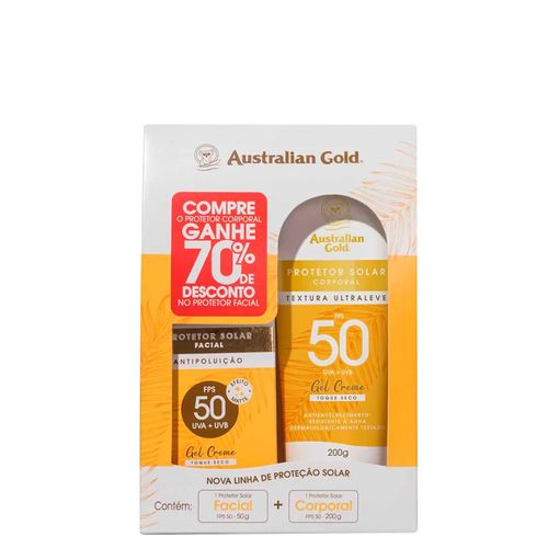 Kit Protetor Solar Australian Gold - Protetor Facial Fps 50 50G + Protetor Corporal Gel Creme Fps 50 200G