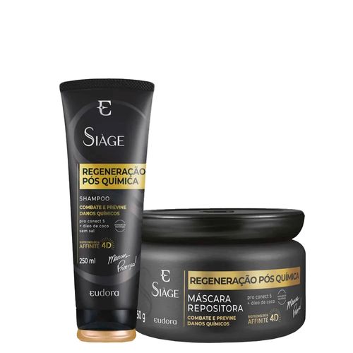 Kit Eudora Siàge Regeneração Pós Química 4D - Shampoo 250ml + Máscara Repositora 250g Kit Kit Eudora Siàge Regeneração Pós Química 4D - Shampoo 250ml + Máscara Repositora 250g Kit