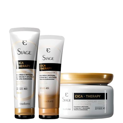 Kit Eudora Siàge Cica Therapy - Shampoo 250ml + Condicionador 200ml + Máscara Cicatrizante 250ml Kit