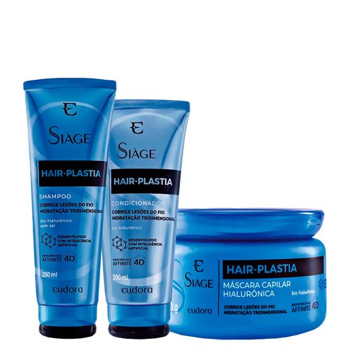 Kit Eudora Siàge Hair Plastia - Shampoo 250ml + Condicionador 200ml + Máscara de Hidratação 250g Kit Kit Eudora Siàge Hair Plastia - Shampoo 250ml + Condicionador 200ml + Máscara de Hidratação 250g Kit