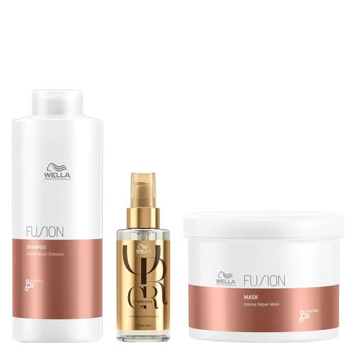 Kit Wella Professionals Fusion - Shampoo 1000ml + Máscara 500ml + Óleo 100ml Kit