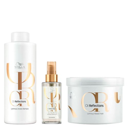 Kit  Wella Oil Reflections - Shampoo 1000ml + Máscara 500ml + Óleo Light 100ml Kit