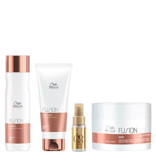 Kit Wella Professionals Fusion - Shampoo 250ml + Condicionador 200ml + Máscara 150ml + Óleo 30ml Kit Kit Wella Professionals Fusion - Shampoo 250ml + Condicionador 200ml + Máscara 150ml + Óleo 30ml Kit