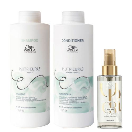 Kit Wella Professionals Nutricurls - Shampoo 1000 ml + Condicionador 1000 ml + Óleo Light 100 ml Kit