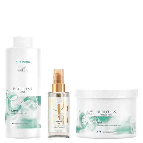 Kit Wella Professionals Nutricurls - Shampoo 1000ml + Máscara 500ml + Óleo Light 100ml Kit