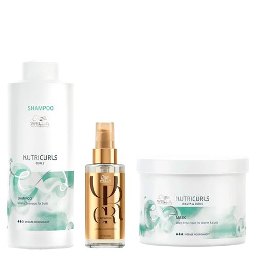 Kit Wella Professionals Nutricurls - Shampoo 1000 ml + Máscara 500 ml + Óleo 100 ml Kit