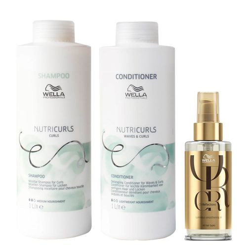 Kit Wella Professionals Nutricurls - Shampoo 1000ml + Condicionador 1000ml + Óleo 100ml Kit