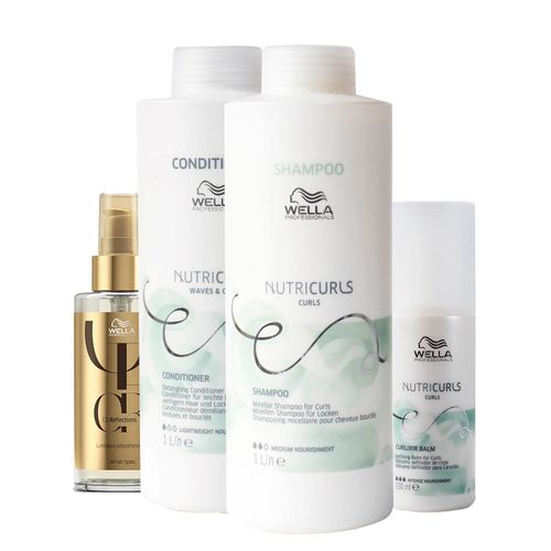 Kit Wella Professionals Nutricurls - Shampoo 1000 ml + Condicionador 1000 ml + Leave- in 150 ml + Óleo 100 ml Kit