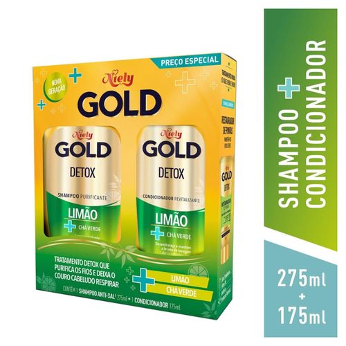 Kit Shampoo 275ml e Condicionador 175ml Detox Limão e Chá Verde Niely Gold