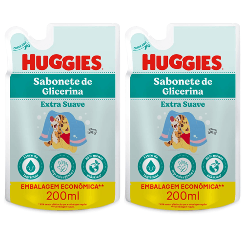 Kit com 2 Unidades de Sabonete Líquido Refil Huggies Extra Suave 200ml Kit com 2 Unidades de Sabonete Líquido Refil Huggies Extra Suave 200ml