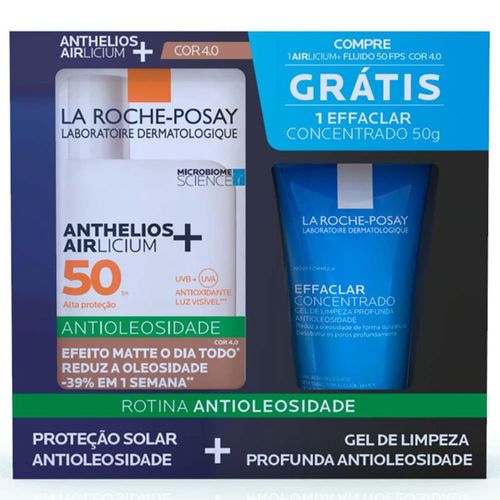 La Roche-Posay Kit – Protetor Solar Facial com Cor Anthelios Airlicium+ Fluido FPS50 40ml + Gel de Limpeza Facial Effacl