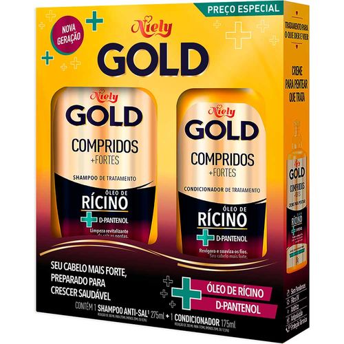 Kit Niely Gold Gold Compridos + Fortes Shampoo 300ml + Condicionador 200ml