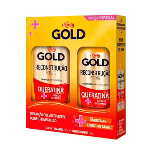 Kit Niely Gold Queratina Reconstrução Shampoo 275ml + Condicionador 175ml Kit Niely Gold Queratina Reconstrução Shampoo 275ml + Condicionador 175ml
