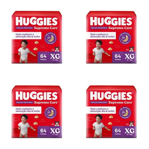 Kit com 4 Unidades de Fralda Huggies Roupinha Supreme Care XG - 64 Unidades