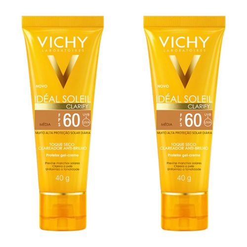 Kit com 2 Unidades de Protetor Solar Vichy Ideal Soleil Clarify FPS60 Média 40g