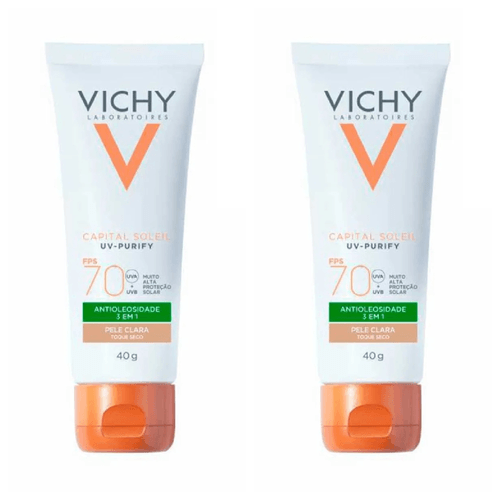 Kit com 2 Unidades de Protetor Solar Facial UV-Purify FPS70 Clara Capital Soleil Vichy 40g Kit com 2 Unidades de Protetor Solar Facial UV-Purify FPS70 Clara Capital Soleil Vichy 40g