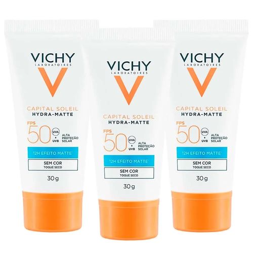Kit com 3 Unidades de Protetor Solar Facial Vichy Capital Soleil Hydra-Matte FPS50 30g