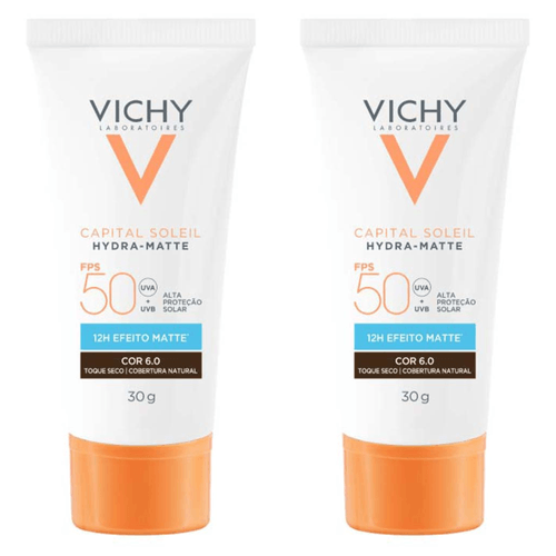 Kit com 2 Unidades de Protetor Solar Facial Vichy FPS 50 Capital Soleil Hydra-Matte Cor 6.0 30g