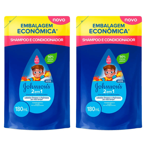 Kit com 2 Unidades de Shampoo Johnson Baby 2 em 1 Refil 180ml