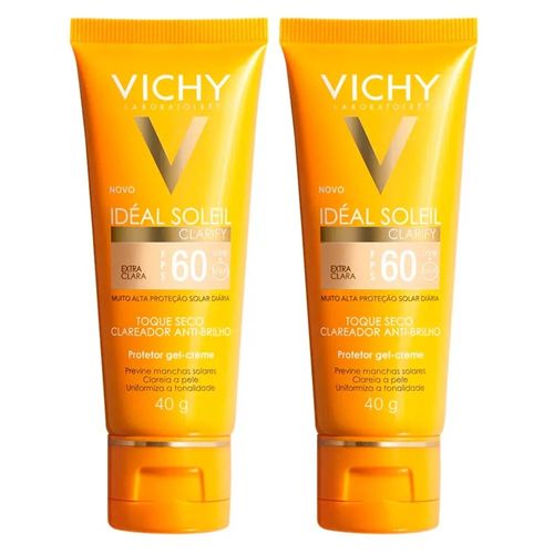 Kit com 2 Unidades de Protetor Solar Idéal Soleil Clarify Extra Clara Vichy FPS60 40g