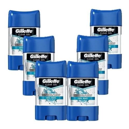 Kit c/6 Unidades de Desodorante Stick Gillet Clear Gel Cool Wave 82g