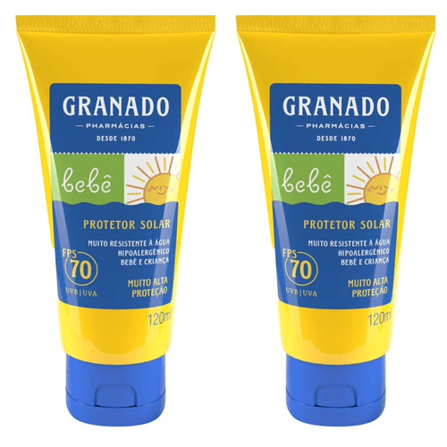 Kit com 2 Unidades de Granado Protetor Solar Bebê FPS70 120ml Kit com 2 Unidades de Granado Protetor Solar Bebê FPS70 120ml