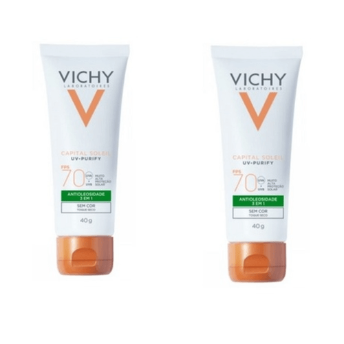 Kit com 2 Unidades de Protetor Solar Facial Vichy Capital Soleil Purify Sem Cor FPS70 40g