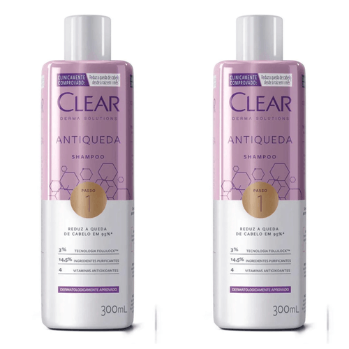 Kit com 2 Unidades de Clear Shampoo Antiqueda Derma Solutions 300ml