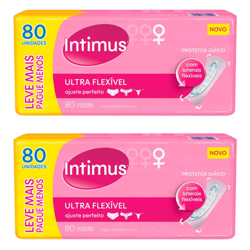 Kit com 2 Unidades de Protetor Diário Intimus Ultra Flexível sem Abas sem Perfume 80 Unidades cada Kit com 2 Unidades de Protetor Diário Intimus Ultra Flexível sem Abas sem Perfume 80 Unidades cada