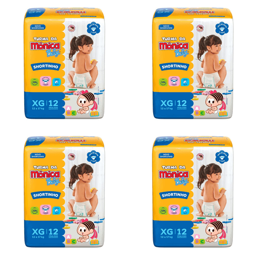 Kit 4 Fraldas Turma da Mônica Short Jumbinho Tamanho XG com 12 Unidades cada