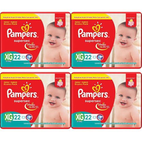 Kit 4 Fraldas Supersec ”Xg” Pampers Simples c/22 Unidades cada Kit 4 Fraldas Supersec ”Xg” Pampers Simples c/22 Unidades cada