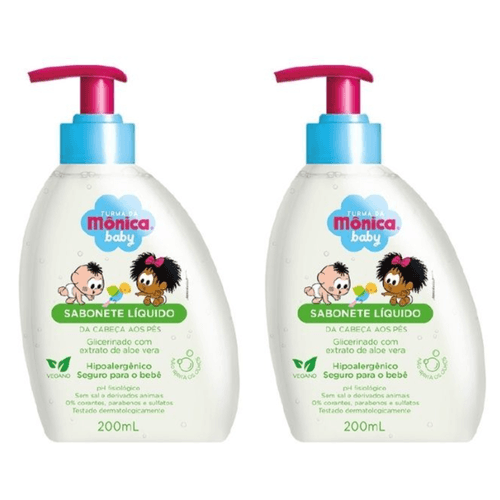 Kit c/2 Sabonetes Liquido Infantil Turma Da Mônica 200ml Glicerinado Com Aloe Vera