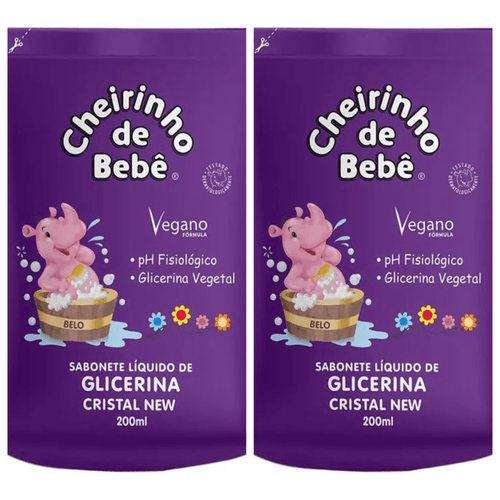 Kit c/2 Sabonetes Liquido Infantil Cheirinho De Bebê Refil 200ml Cristal Kit c/2 Sabonetes Liquido Infantil Cheirinho De Bebê Refil 200ml Cristal