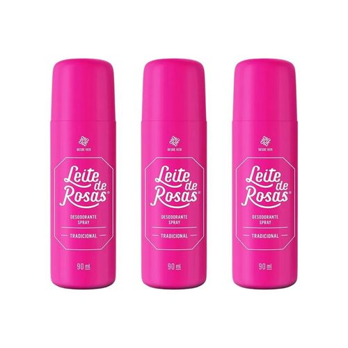 Kit c/3 Unidades de Desodorante Spray Leite De Rosas 90g Kit c/3 Unidades de Desodorante Spray Leite De Rosas 90g
