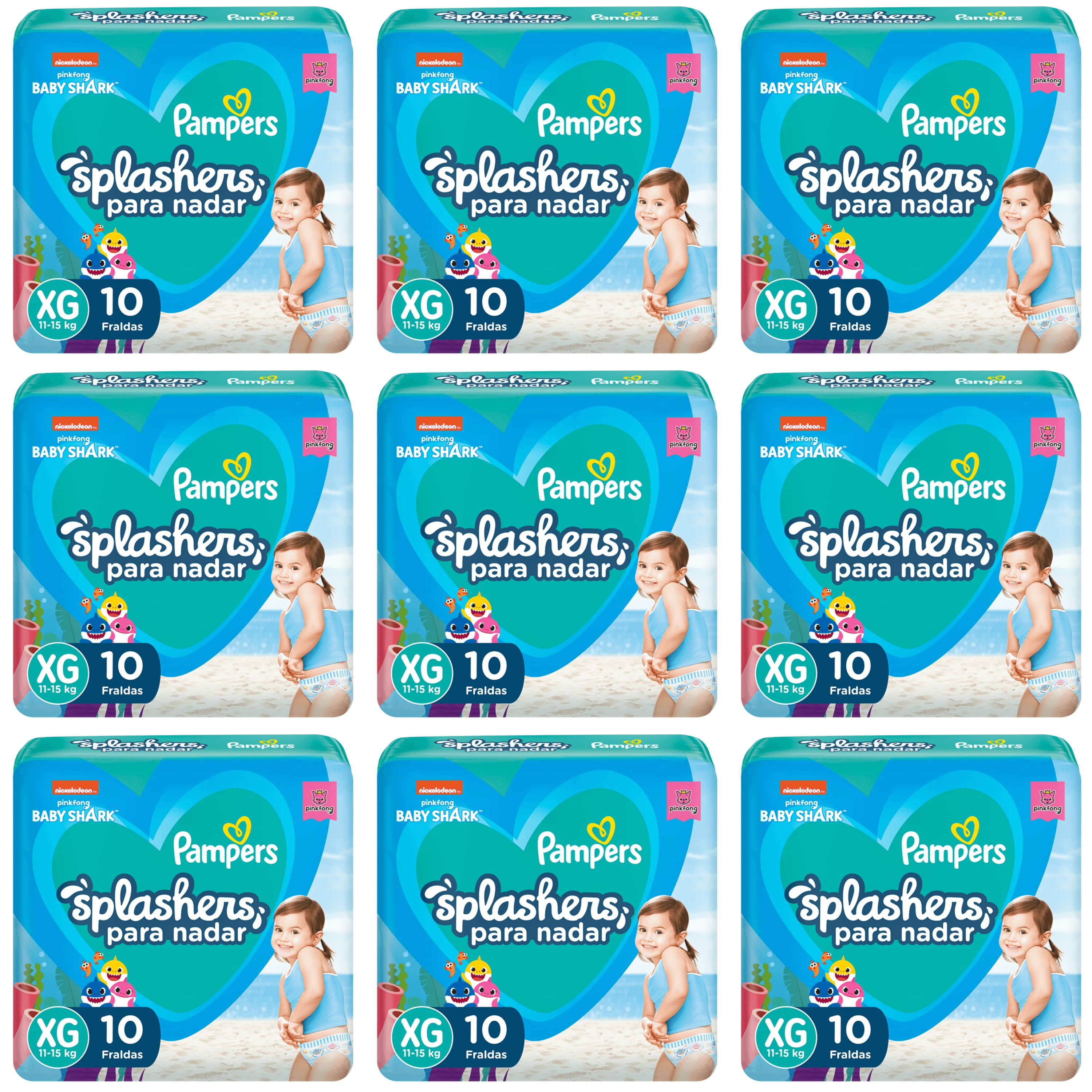 Kit 9 Fraldas Pampers Splashers G/Xg c/10 Unidades cada