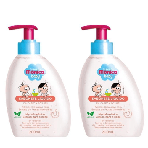 Kit c/2 Sabonetes Liquido Infantil Turma Da Mônica 200ml Perolado Frutas Vermelhas
