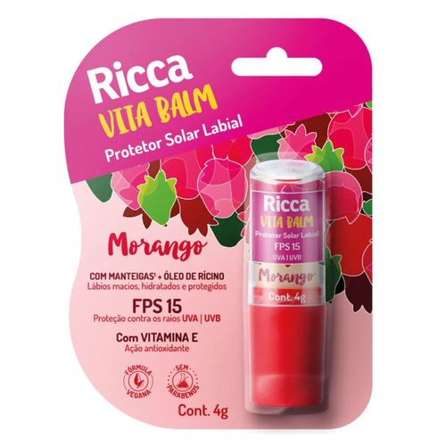 Protetor Solar Labial Ricca Fps15 Morango Blister Protetor Solar Labial Ricca Fps15 Morango Blister