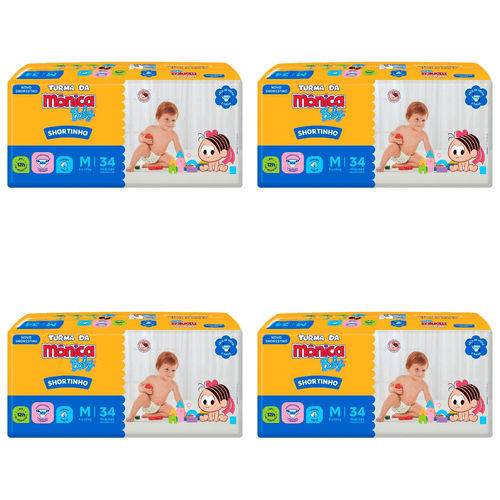 Kit 4 Fraldas Turma da Mônica Short Jumbo Tamanho M com 34 Unidades cada
