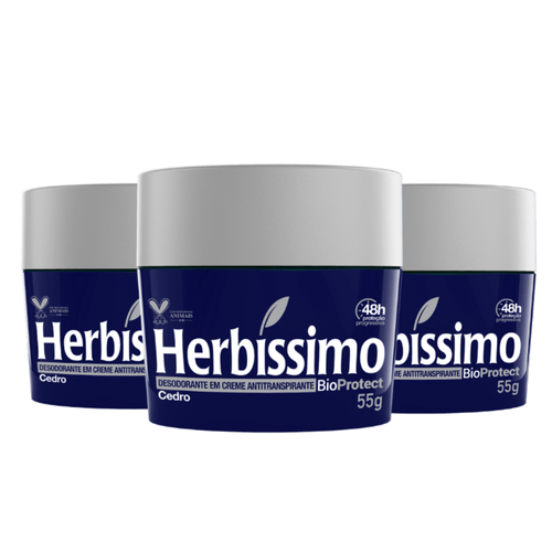 Kit c/3 Unidades de Desodorante Creme Herbissimo Bioprotect 55g Cedro Kit c/3 Unidades de Desodorante Creme Herbissimo Bioprotect 55g Cedro