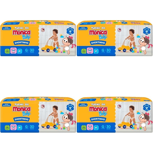 Kit 4 Fraldas Turma da Mônica Short Jumbo Tamanho G com 30 Unidades cada Kit 4 Fraldas Turma da Mônica Short Jumbo Tamanho G com 30 Unidades cada