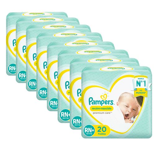 Kit 8 Fraldas Pampers Rn+ P/Care 6Kg c/20 Unidades cada