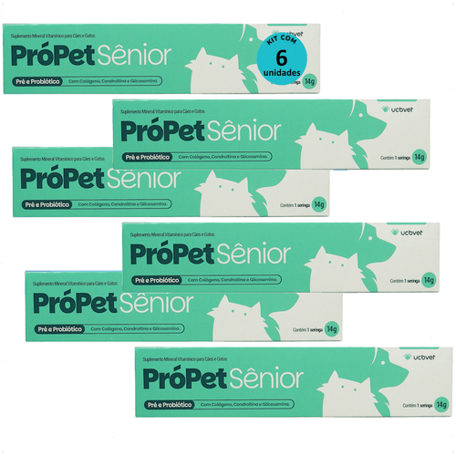 PRÓPET SÊNIOR 14G PRÉ E PROBIÓTICO PARA CÃES E GATOS UCBVET KIT COM 6 PRÓPET SÊNIOR 14G PRÉ E PROBIÓTICO PARA CÃES E GATOS UCBVET KIT COM 6