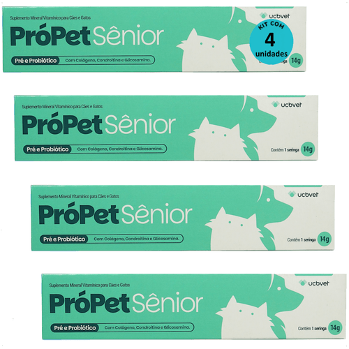PRÓPET SÊNIOR 14G PRÉ E PROBIÓTICO PARA CÃES E GATOS UCBVET KIT COM 4 PRÓPET SÊNIOR 14G PRÉ E PROBIÓTICO PARA CÃES E GATOS UCBVET KIT COM 4