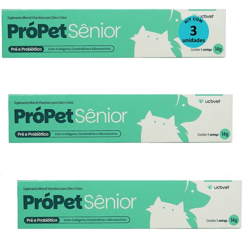 PRÓPET SÊNIOR 14G PRÉ E PROBIÓTICO PARA CÃES E GATOS UCBVET KIT COM 3 PRÓPET SÊNIOR 14G PRÉ E PROBIÓTICO PARA CÃES E GATOS UCBVET KIT COM 3