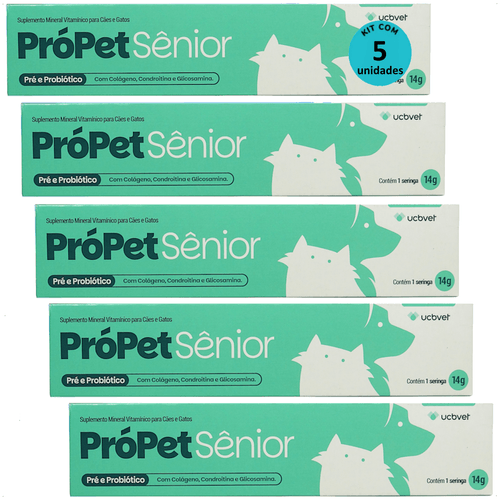 PRÓPET SÊNIOR 14G PRÉ E PROBIÓTICO PARA CÃES E GATOS UCBVET KIT COM 5