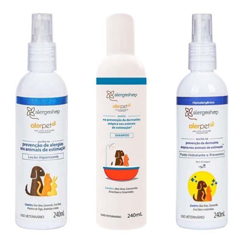 KIT Loção Higienizante + Fluído Hidratante E Preventivo + Shampoo Alerpet Alergoshop 240ml 240ml NEUTRO