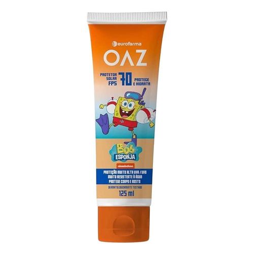 Protetor Solar OAZ Kids Bob Esponja FPS 70 Eurofarma 125ml 125ml Toque seco translucido Protetor Solar OAZ Kids Bob Esponja FPS 70 Eurofarma 125ml 125ml Toque seco translucido